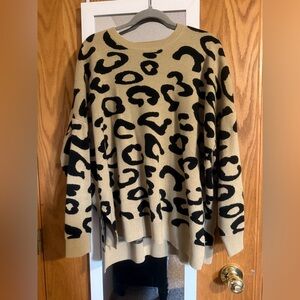 Mud Pie Black and Tan Knit Sweater Cheetah Print